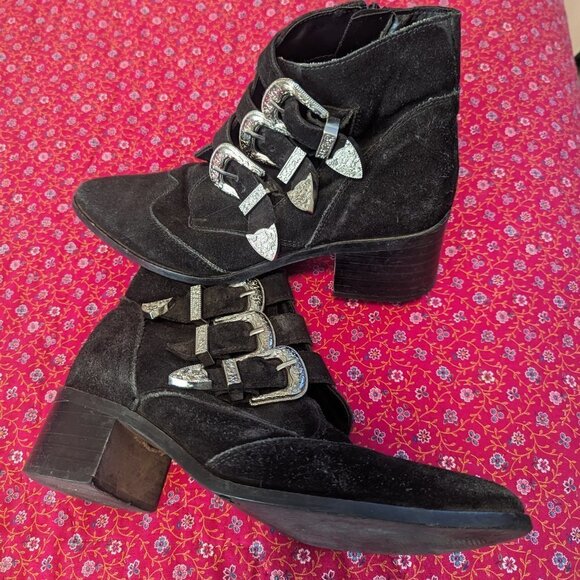 Western Goth Suede ASOS Ryder Regina Buckle Ankle Boots Punk Y2K Size 9 - Picture 4 of 11